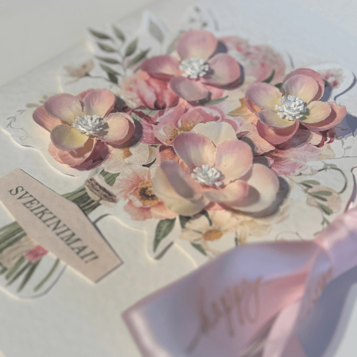 Atvirukas gimtadieniui, rožinis, su vokeliu viduje - Image 3